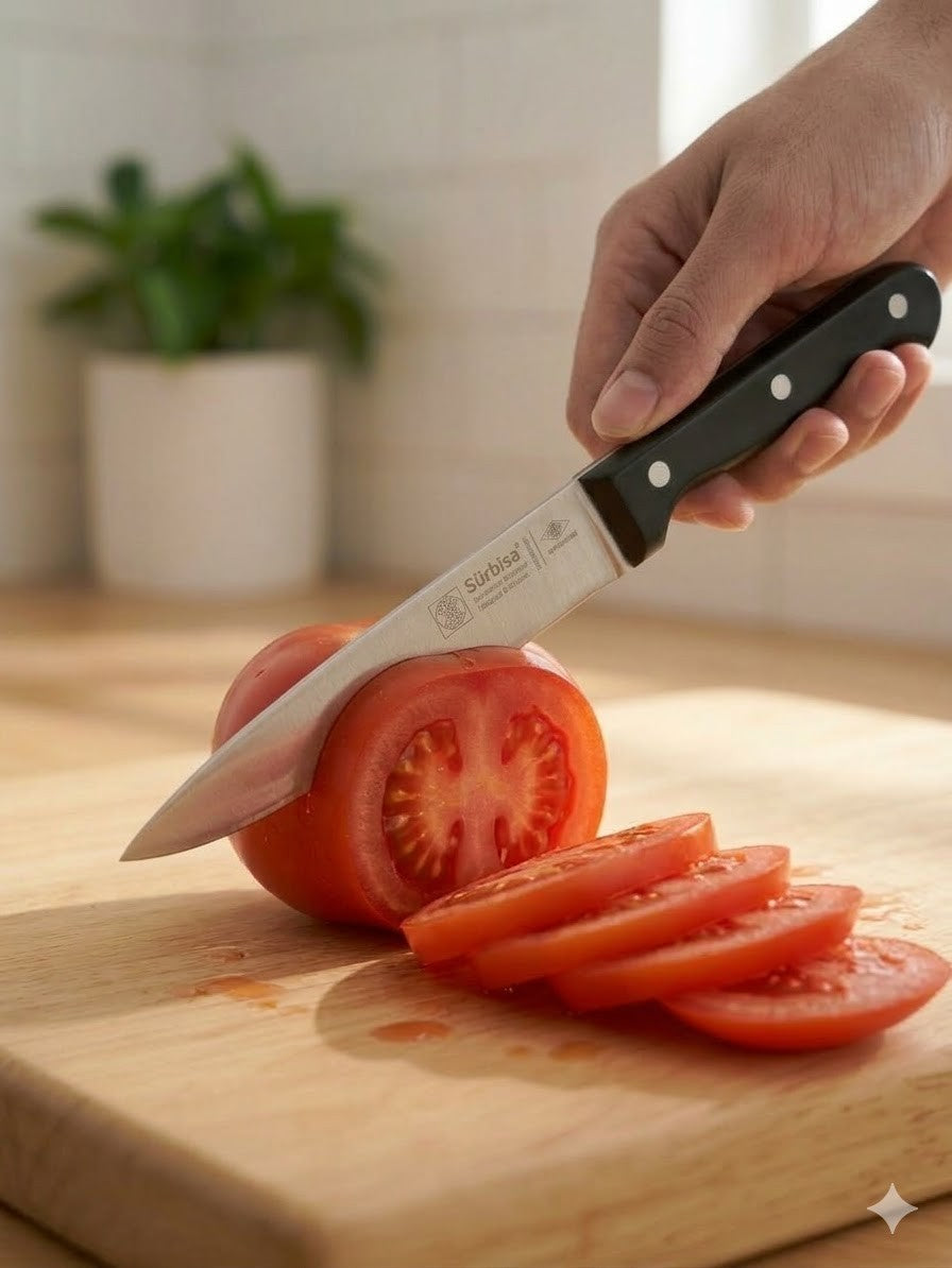 Sürmene Meyve Sebze Mutfak Bıçağı 20 Cm Paslanmaz Çelik Keskin Pimli Siyah Bıçak Sürbisa 61004-P