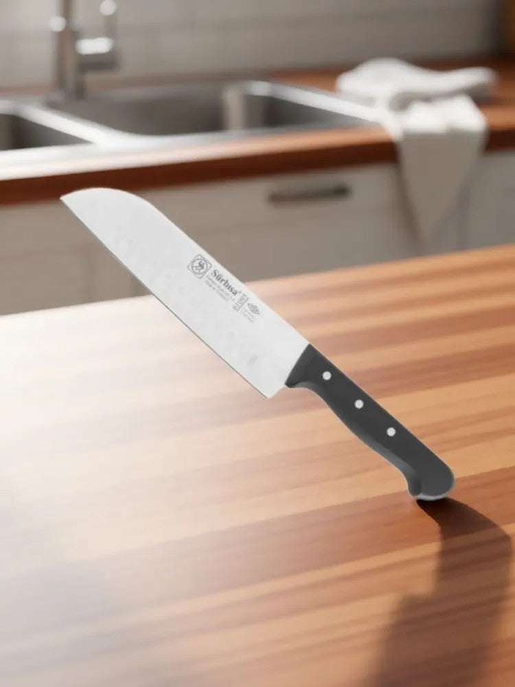 Sürmene Şef Aşçı Bıçağı Profesyonel Oluklu Santoku Bıçağı 31 Cm Pimli Sap Sürbisa 61095