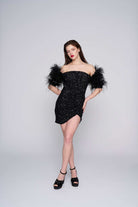 Alaii-Pullu Ve Tüylü Kollu Kısa Elbi̇se-Elbise-1-Milagron.com