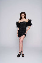 Alaii-Pullu Ve Tüylü Kollu Kısa Elbi̇se-Elbise-3-Milagron.com