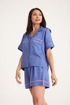 Dream Gri Mavi Viskon Kumaş Maskülen Şort Pijama Takım - 1