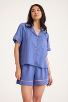 Dream Gri Mavi Viskon Kumaş Maskülen Şort Pijama Takım - 2