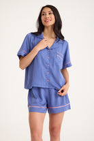 Dream Gri Mavi Viskon Kumaş Maskülen Şort Pijama Takım - 3