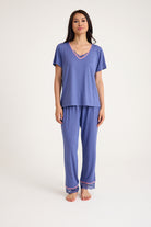 Dream Gri Mavi Viskon Kumaş Pijama Takım - 0