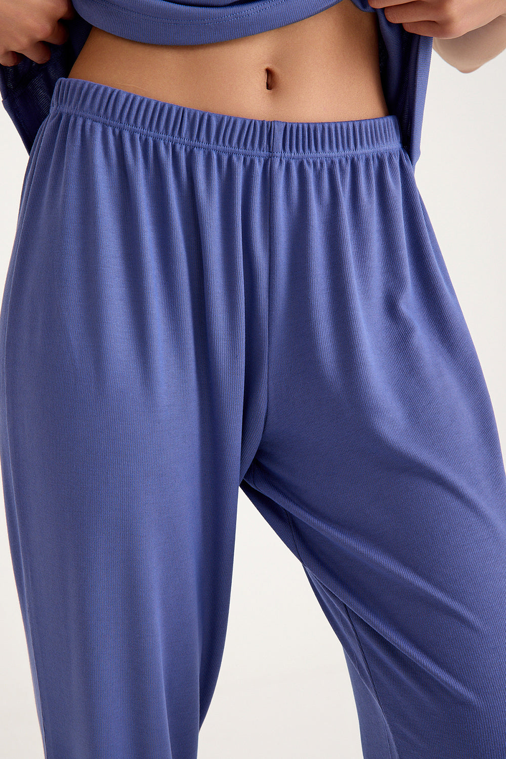 Dream Gri Mavi Viskon Kumaş Pijama Takım - 5