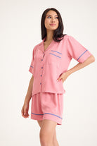 Dream Pembe Viskon Kumaş Maskülen Şort Pijama Takım - 0