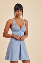 Amarelle-Paris Gri Mavi Dantelli Kumaş Gecelik-Gecelik-1-Milagron.com