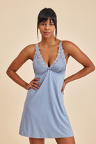 Amarelle-Paris Gri Mavi Dantelli Kumaş Gecelik-Gecelik-2-Milagron.com