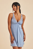 Amarelle-Paris Gri Mavi Dantelli Kumaş Gecelik-Gecelik-3-Milagron.com