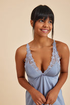 Amarelle-Paris Gri Mavi Dantelli Kumaş Gecelik-Gecelik-5-Milagron.com