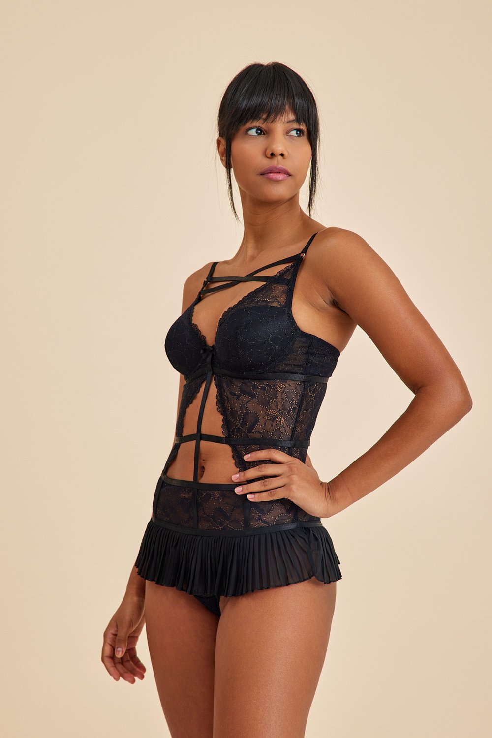 Amarelle-Roma Siyah Balenli Dantel Detaylı Babydoll-Babydoll-7-Milagron.com