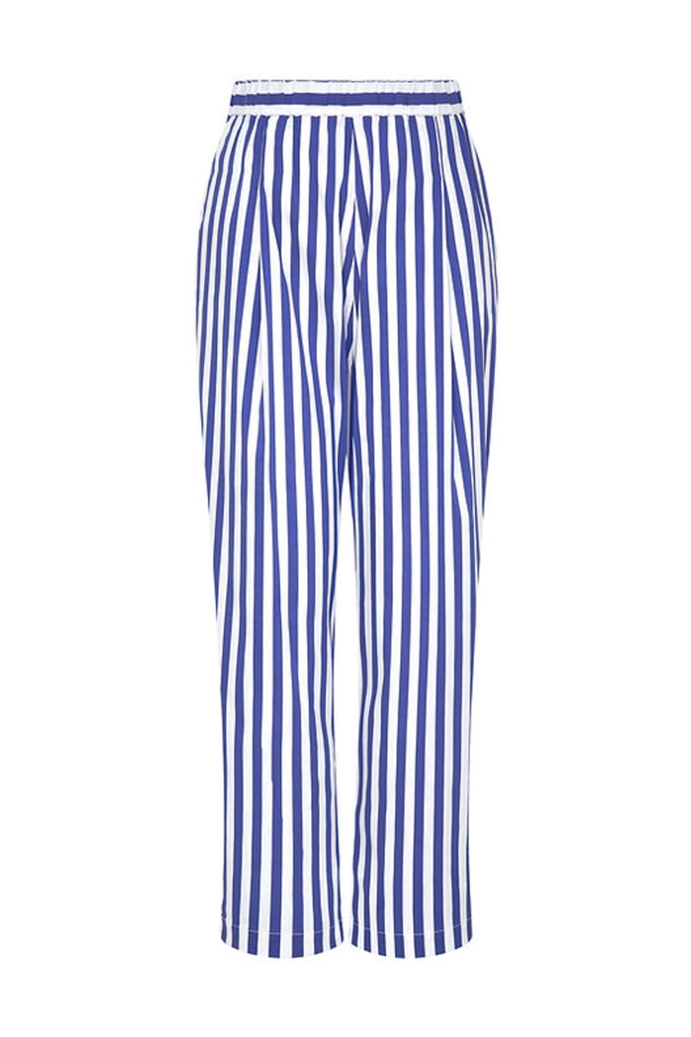Amour Et Naturel-Beyaz Kalın Çizgili Beli Lastikli Bol Pantolon-Kumaş Pantolon-2-Milagron.com