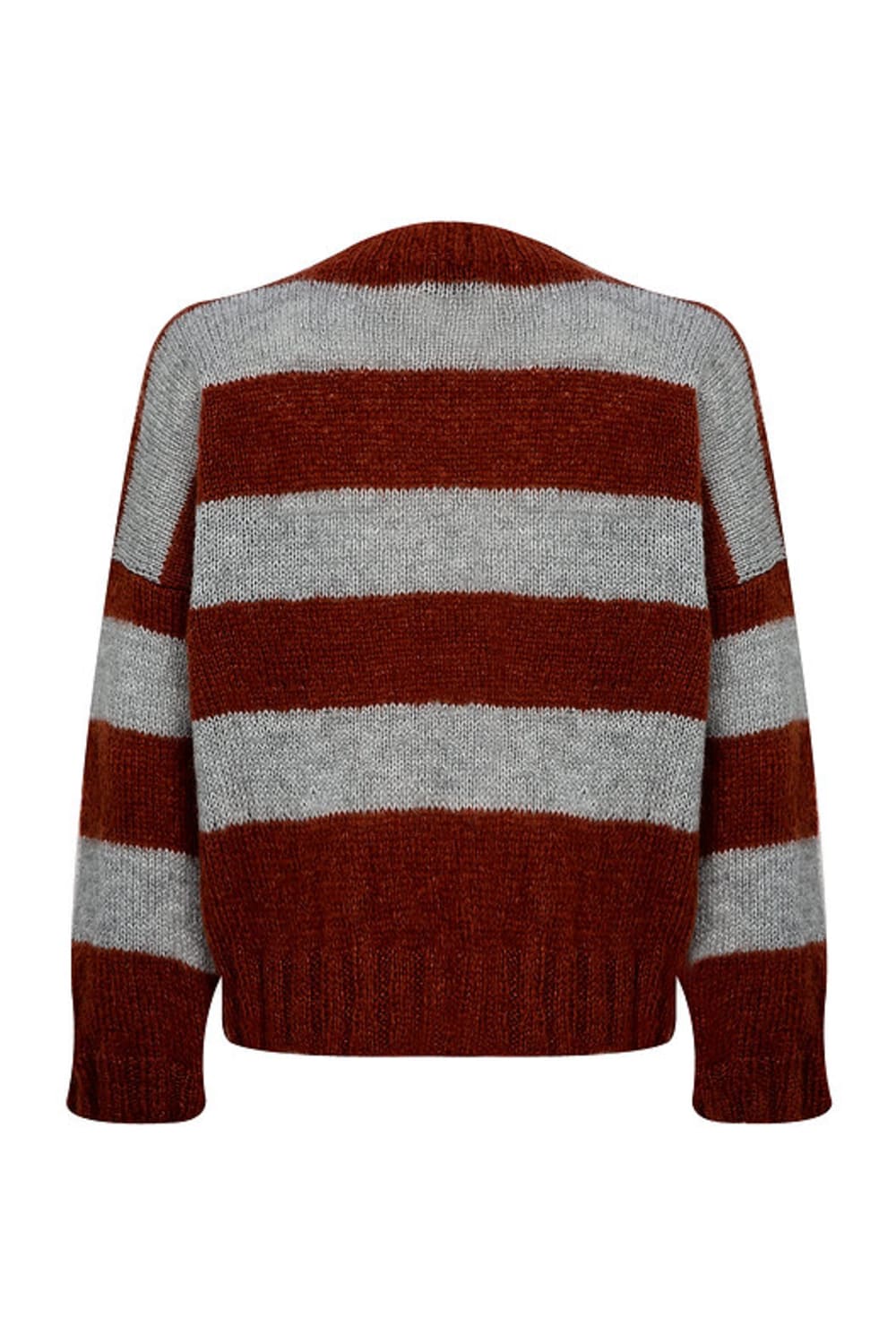 Amour Et Naturel-Kiremit V Yaka Oversize Çizgili Kazak-Kazak & Triko-3-Milagron.com