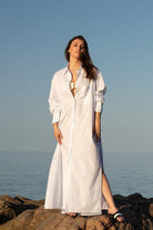 Amour Et Naturel-Maxi Gömlek Elbise Beyaz-Elbise-1-Milagron.com