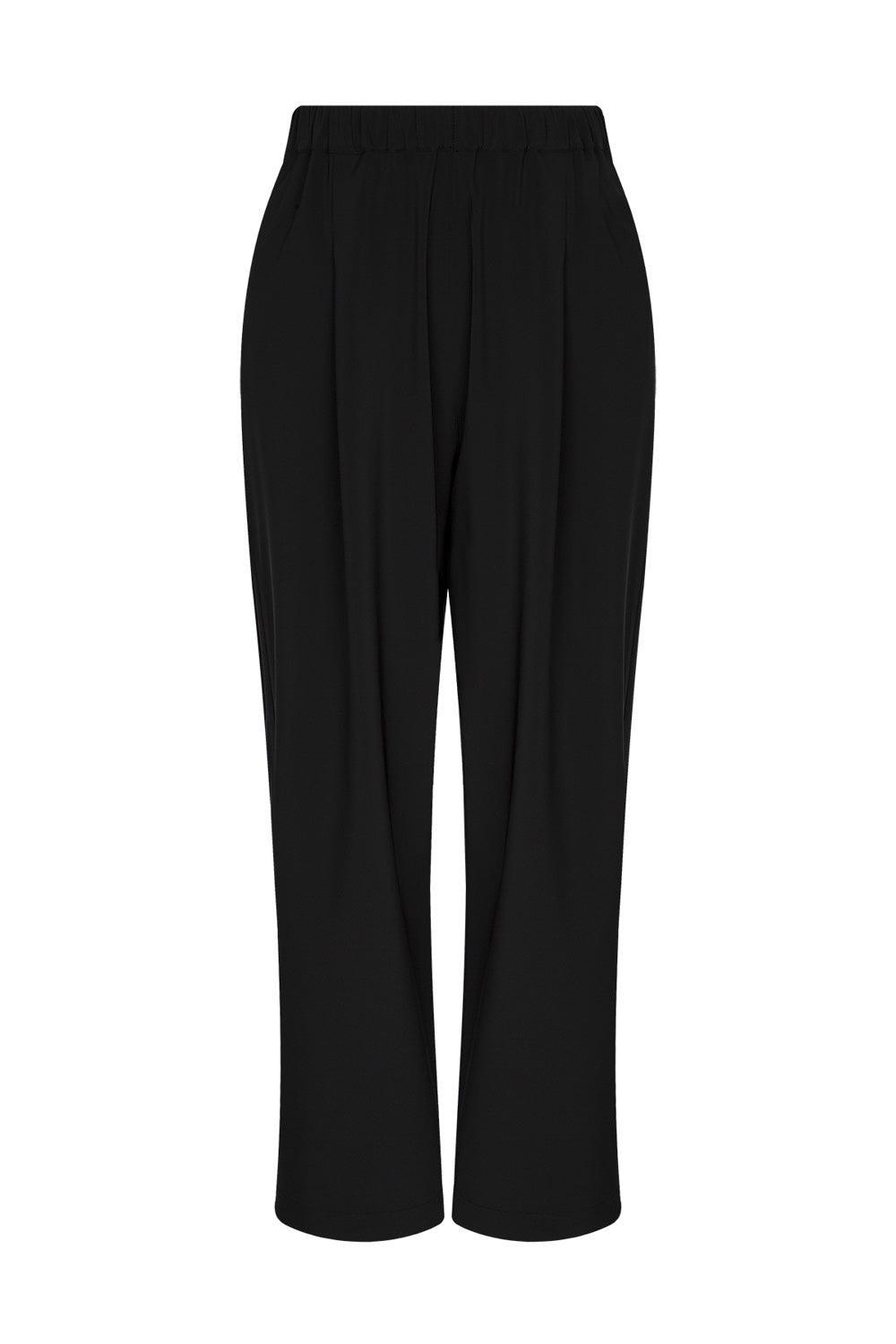 Amour Et Naturel-Tara Teknik Kumaşlı Pantolon Siyah-Kumaş Pantolon-1-Milagron.com