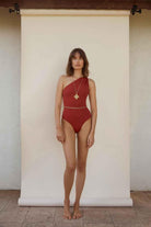 Anais & Margaux-Odette Burgundy Swimsuit with Chain Belt-Bikini & Mayo-2-Milagron.com