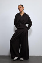 Antioch-Acı Kahve Bel Kemerli Geniş Paça Pantolonlu Takım-Takım-1-Milagron.com