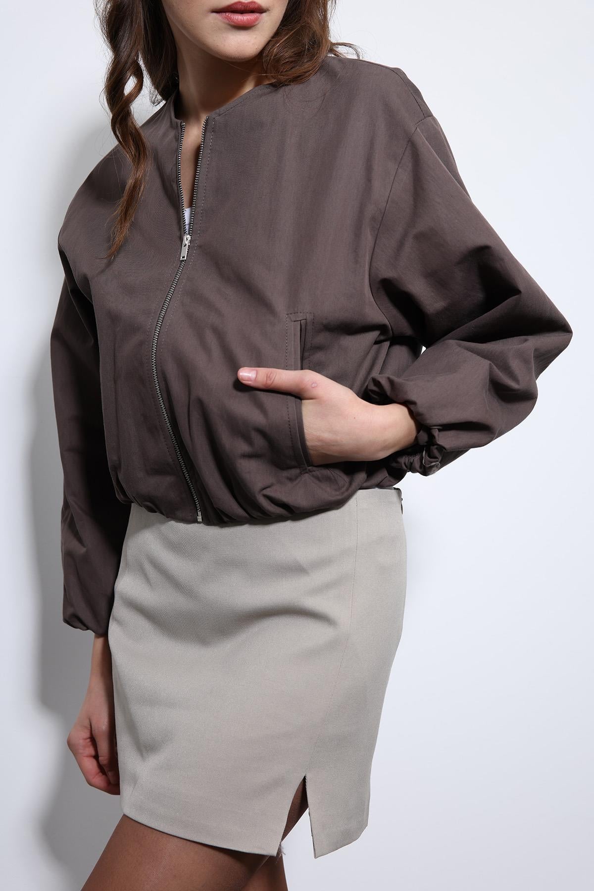 Antioch-Acı Kahve Crop Kadın Bomber Mont-Mont-7-Milagron.com