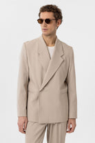 Antioch-Açık Bej Kruvaze Kapama Fleto Cepli Erkek Blazer Ceket-Blazer Ceket-3-Milagron.com