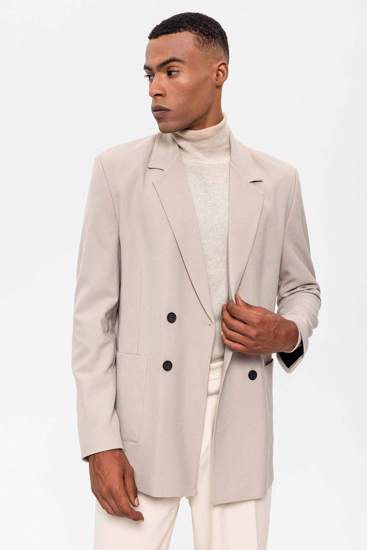 Antioch-Açık Bej Torba Cepli Kruvaze Erkek Blazer Ceket-Blazer Ceket-2-Milagron.com
