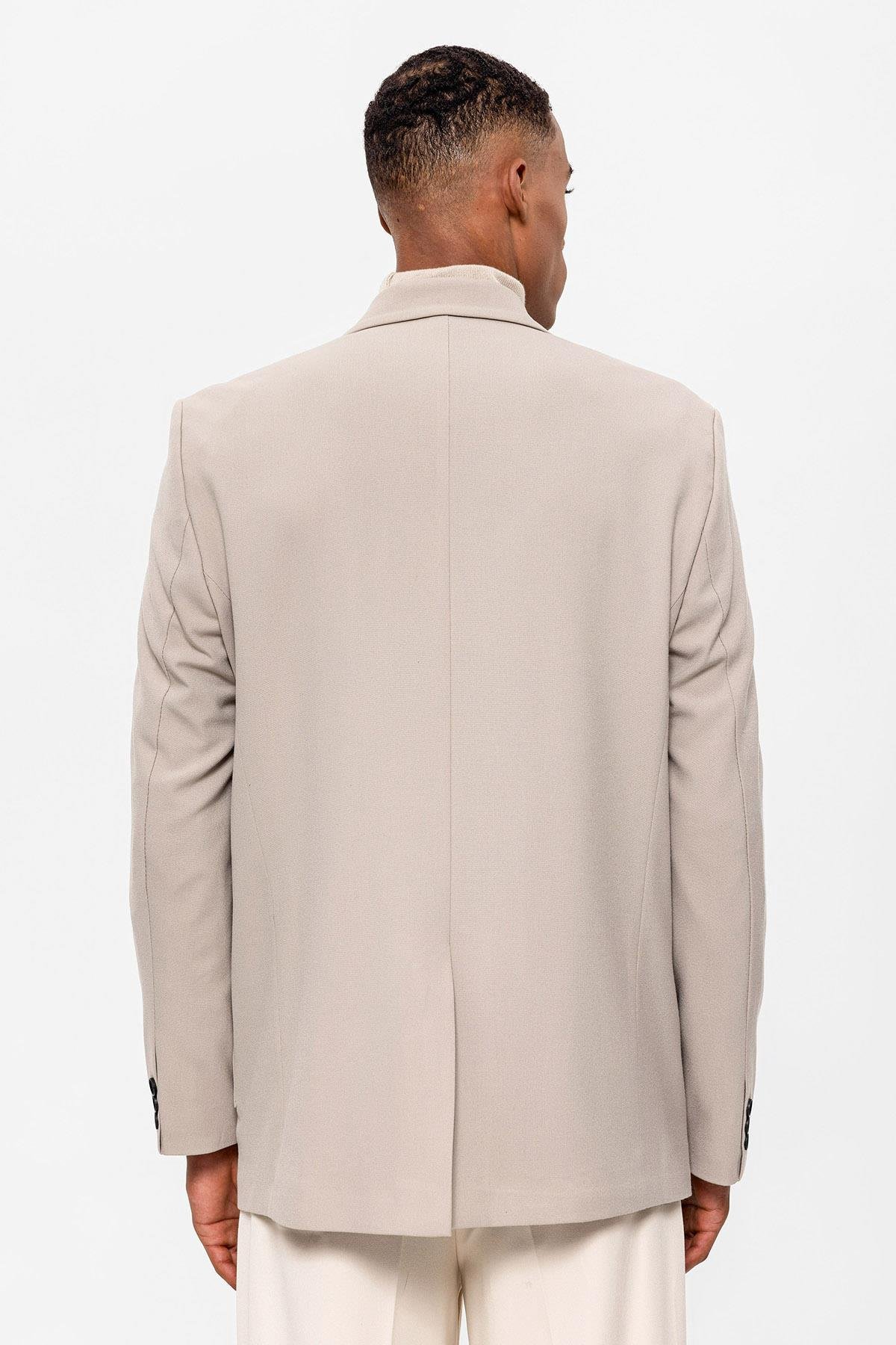 Antioch-Açık Bej Torba Cepli Kruvaze Erkek Blazer Ceket-Blazer Ceket-5-Milagron.com