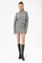 Antioch-Açık Gri Kadın Düğme Detaylı Mini Etek-Etek-2-Milagron.com