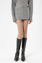 Antioch-Açık Gri Kadın Düğme Detaylı Mini Etek-Etek-5-Milagron.com