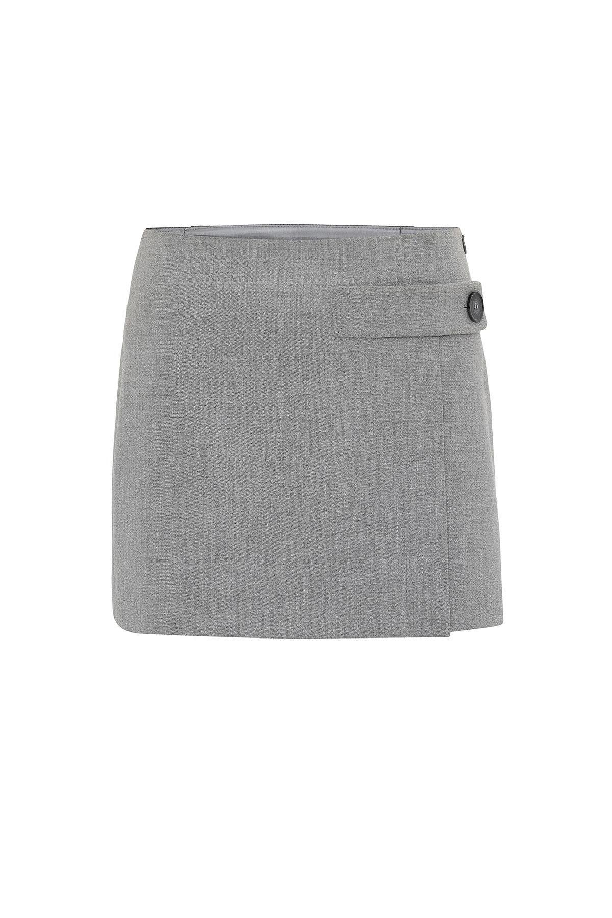 Antioch-Açık Gri Kadın Düğme Detaylı Mini Etek-Etek-8-Milagron.com