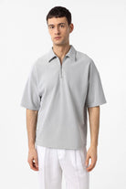 Antioch-Açık Gri Relax Fit Fermuarlı Polo Yaka Erkek T Shirt-T-Shirts-1-Milagron.com