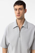 Antioch-Açık Gri Relax Fit Fermuarlı Polo Yaka Erkek T Shirt-T-Shirts-3-Milagron.com