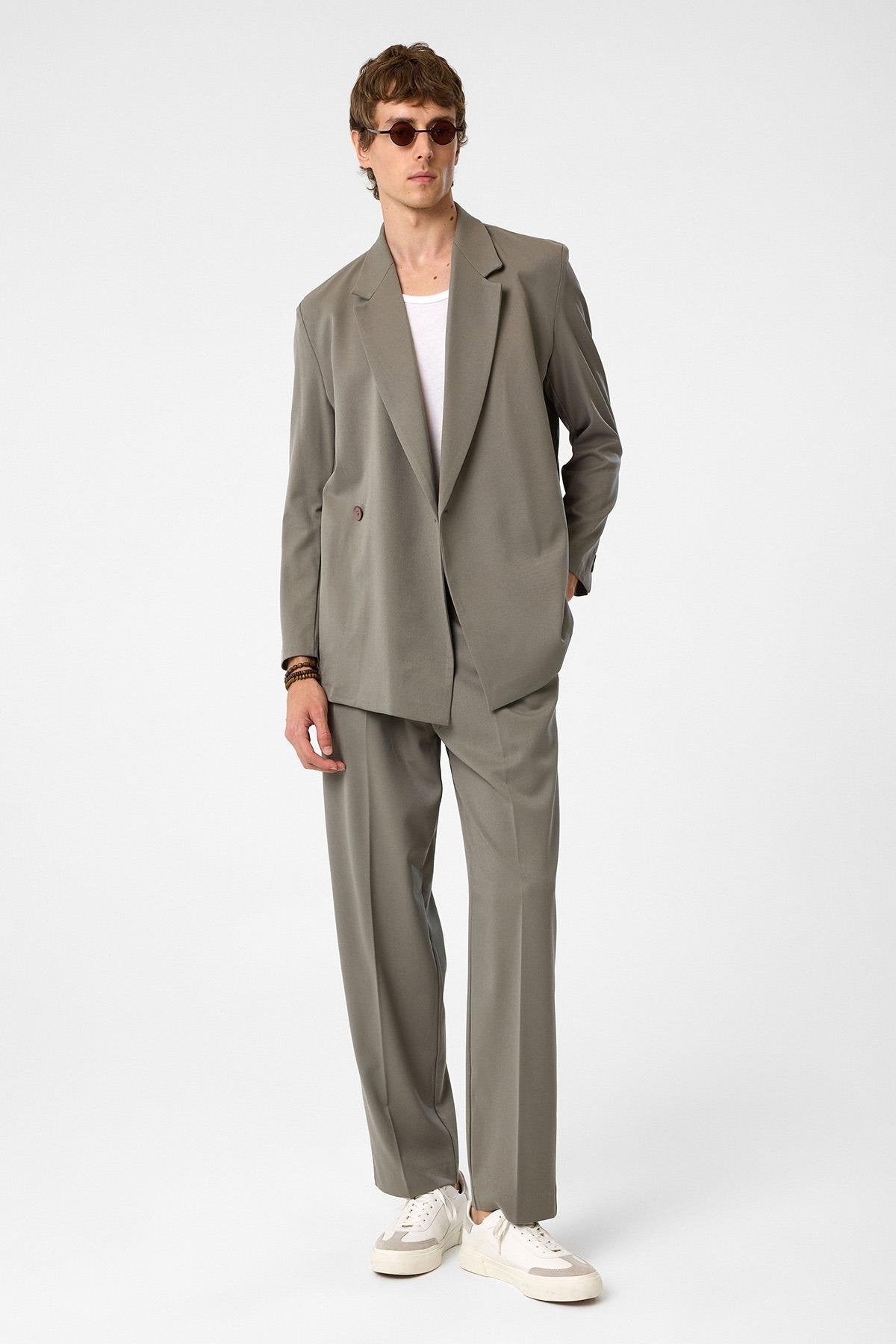 Antioch-Açık Haki Kruvaze Kapama Gizli Cep Erkek Blazer Ceket-Blazer Ceket-2-Milagron.com