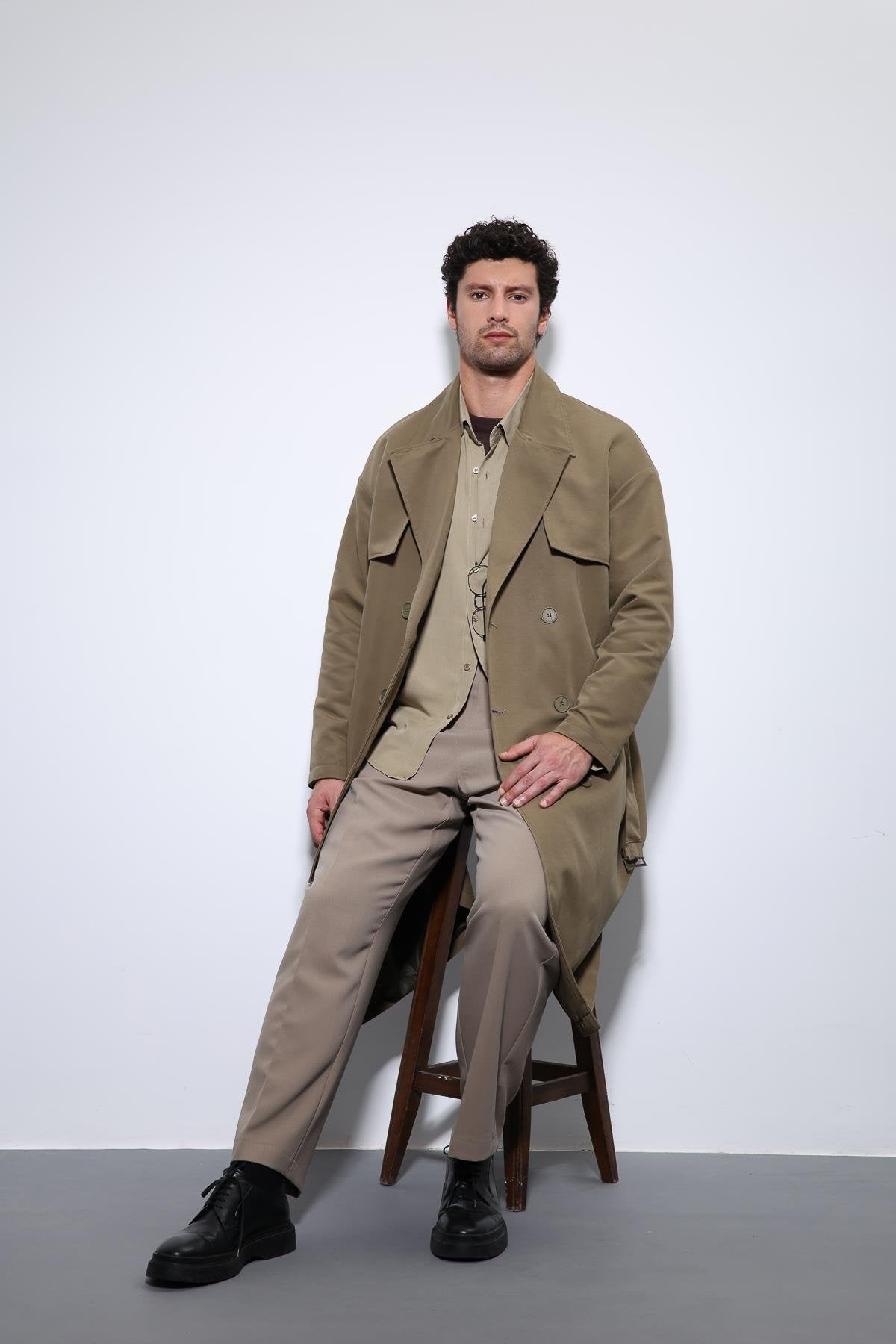 Antioch-Açık Haki Kruvaze Kapama Kemerli Trençkot-Trençkot-1-Milagron.com