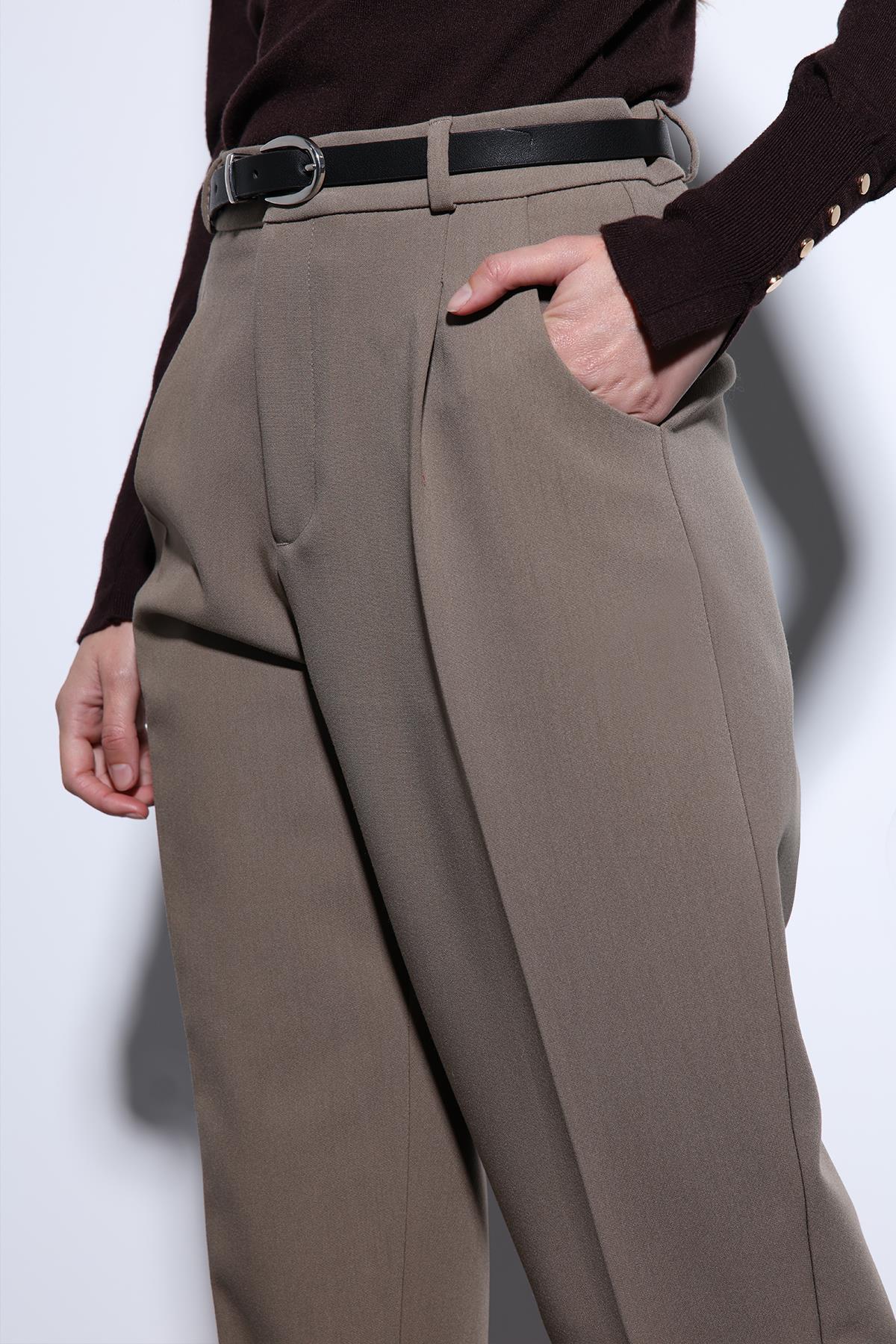 Antioch-Antioch Açık Haki Pensli Kadın Pantolon-Kumaş Pantolon-4-Milagron.com