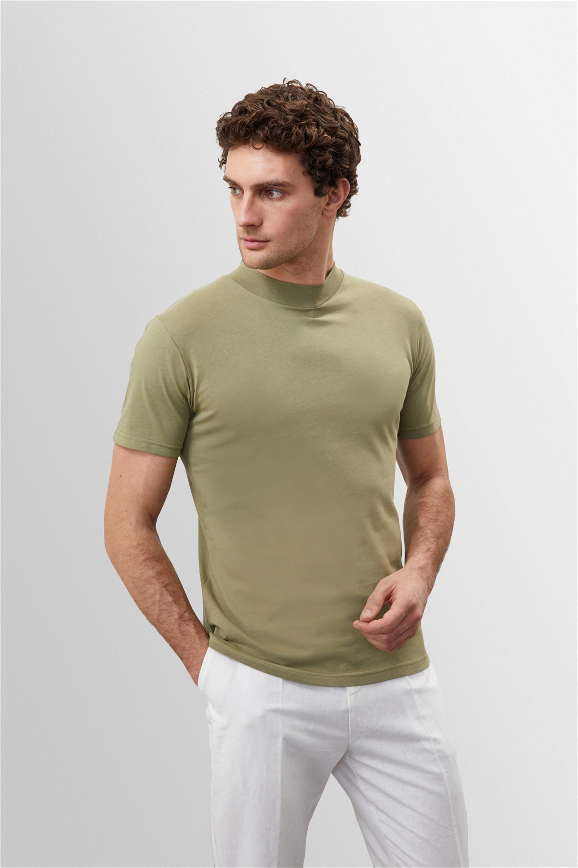 Antioch-Açık Haki Slim Fit Basic T Shirt-T-Shirts-1-Milagron.com