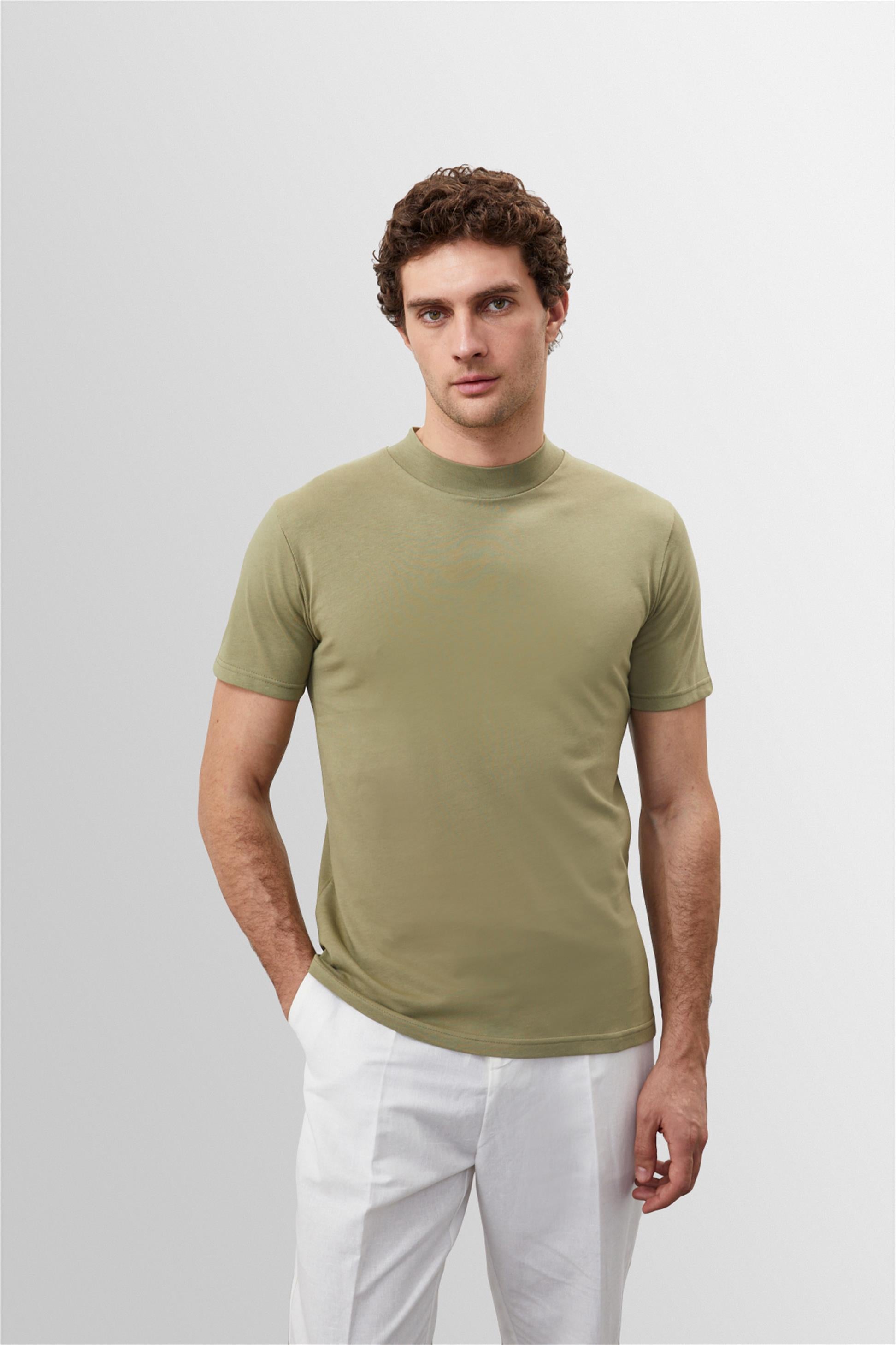 Antioch-Açık Haki Slim Fit Basic T Shirt-T-Shirts-3-Milagron.com