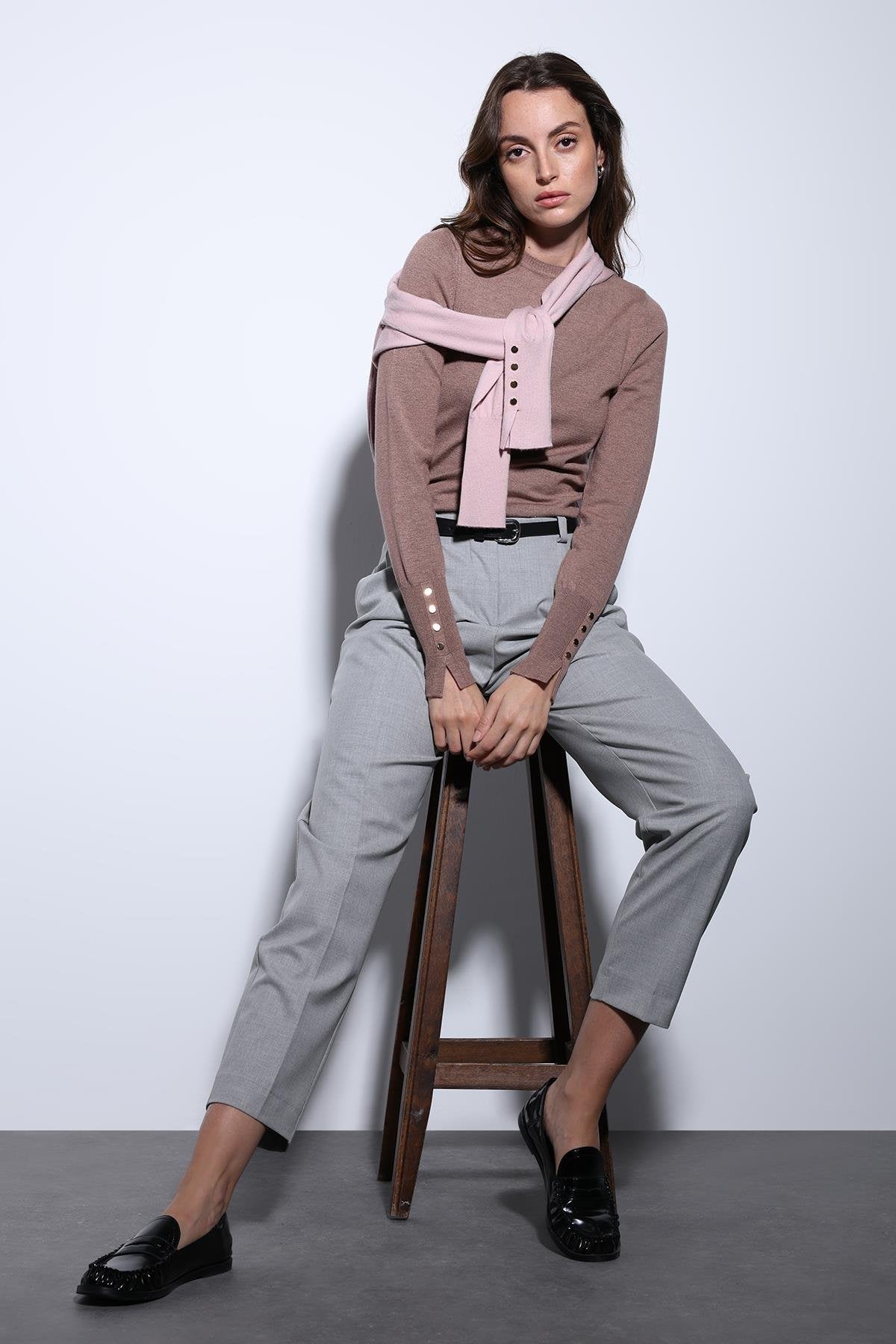 Antioch-Açık Kahve Basic Kadın Triko Kazak-Kazak-1-Milagron.com