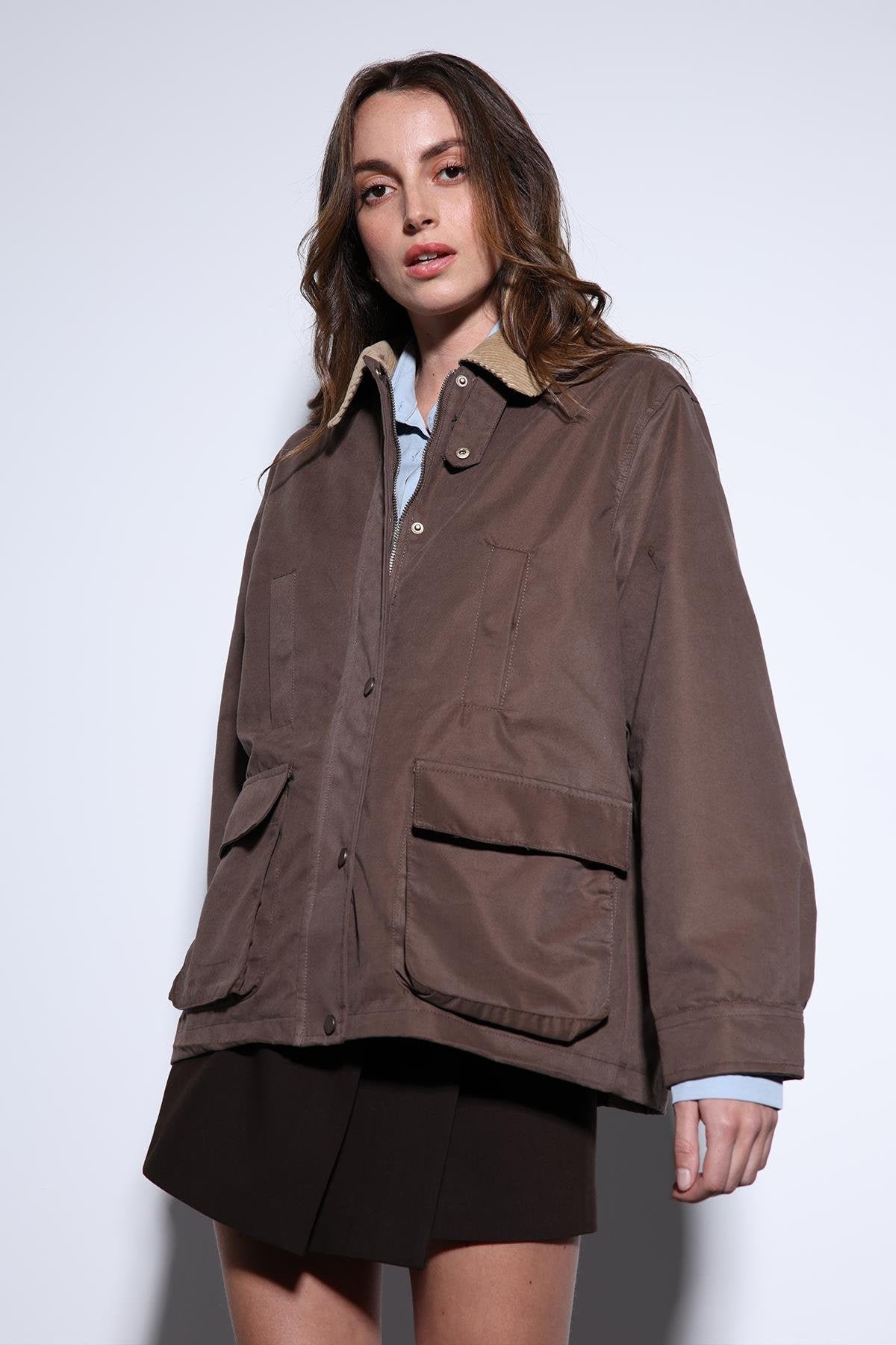 Antioch-Antioch Açık Kahve Kontrast Yaka Kadın Ceket-Ceket-5-Milagron.com