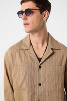 Antioch-Açık Kahve Modal Kumaş Çizgili Erkek Gömlek-Gömlek-3-Milagron.com