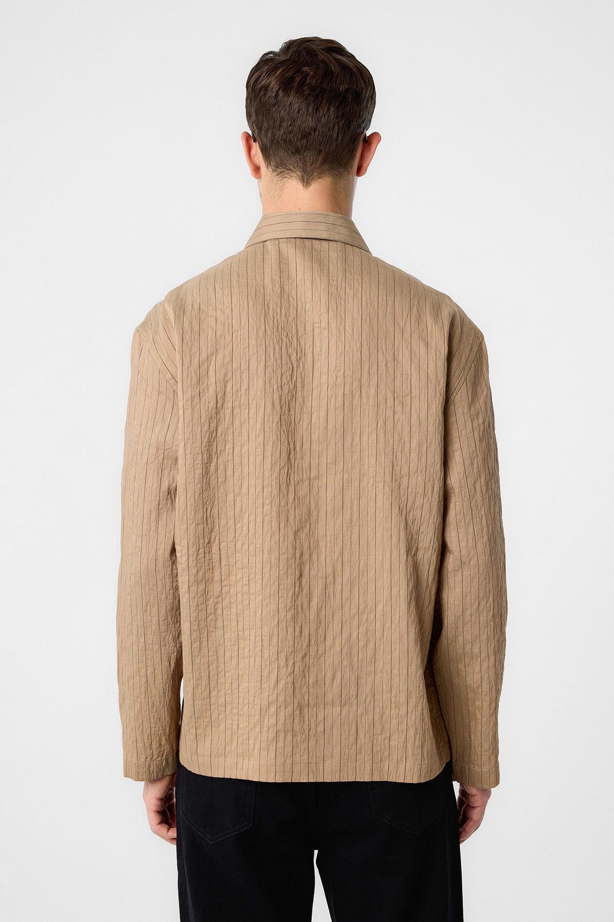 Antioch-Açık Kahve Modal Kumaş Çizgili Erkek Gömlek-Gömlek-4-Milagron.com