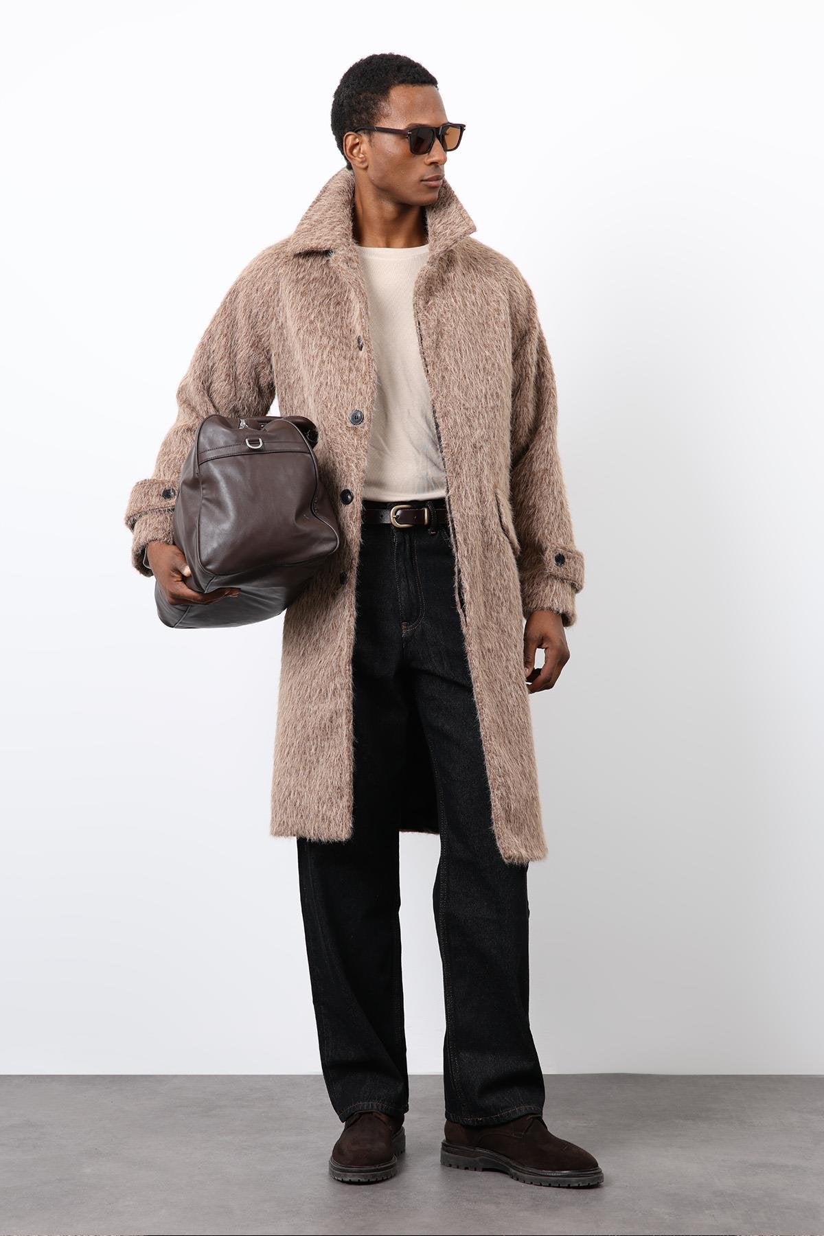 Antioch-Açık Kahve Suni Kürk Erkek Kaban-Kaban-1-Milagron.com