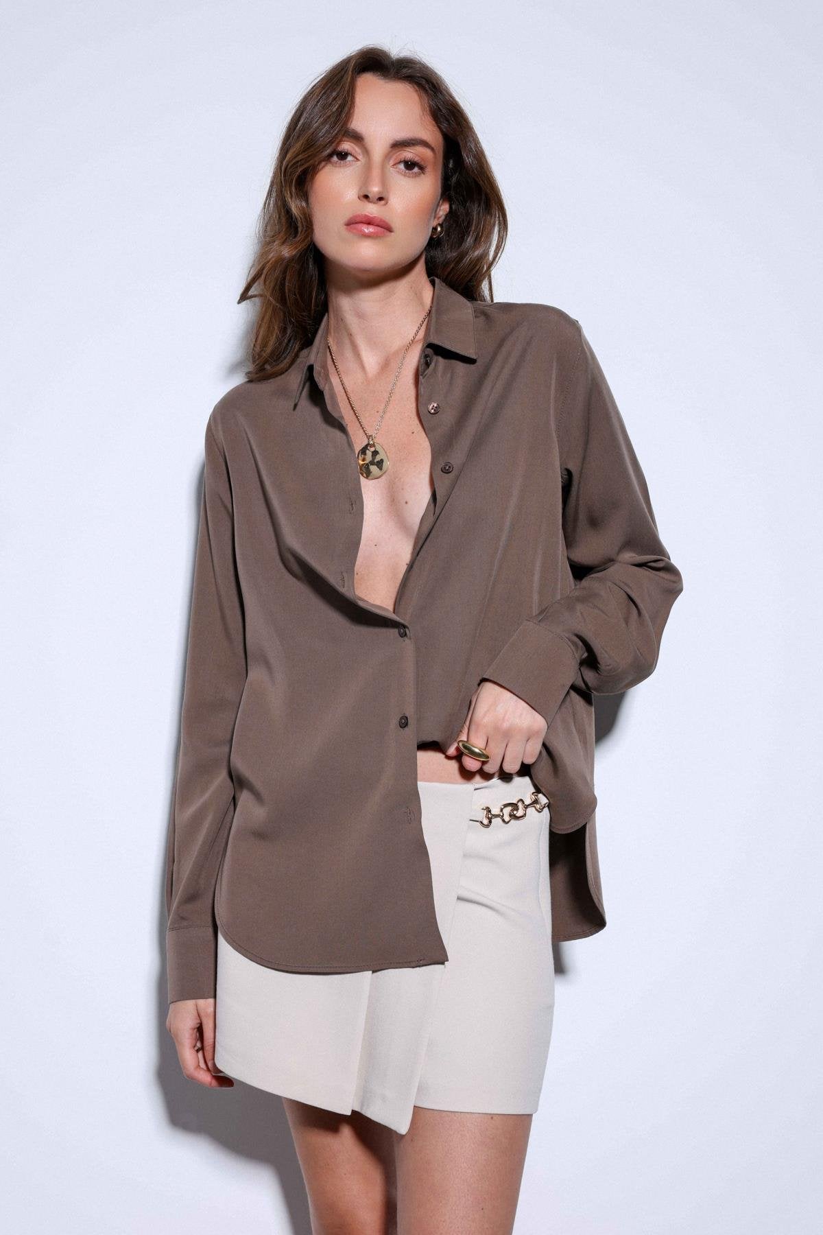 Antioch-Antioch Açık Kahve Tensel Kadın Gömlek-Gömlek-1-Milagron.com