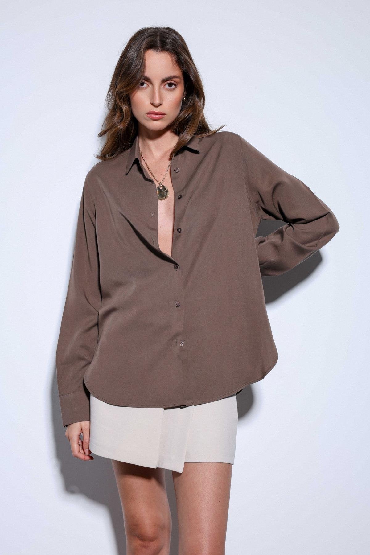 Antioch-Antioch Açık Kahve Tensel Kadın Gömlek-Gömlek-4-Milagron.com