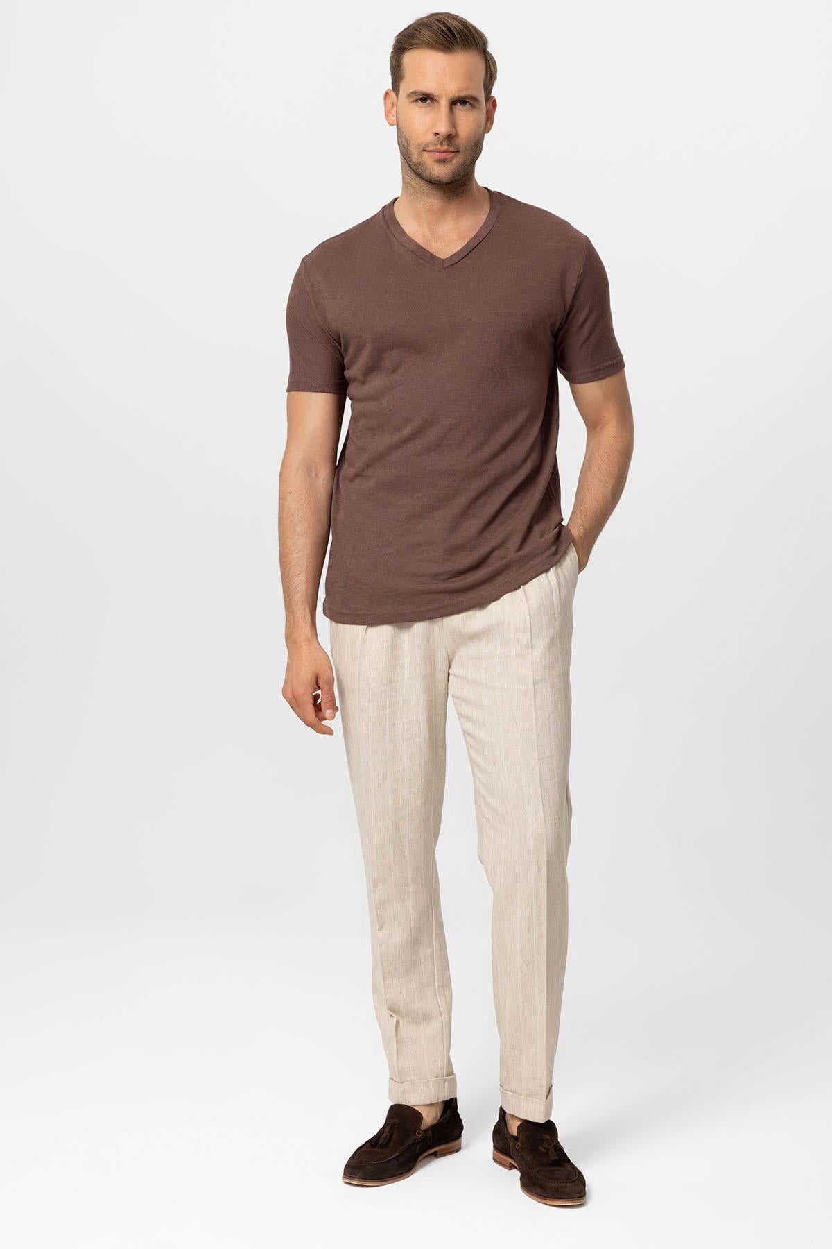 Antioch-Açık Kahve V Yaka Basic Erkek T Shirt-T-Shirts-3-Milagron.com