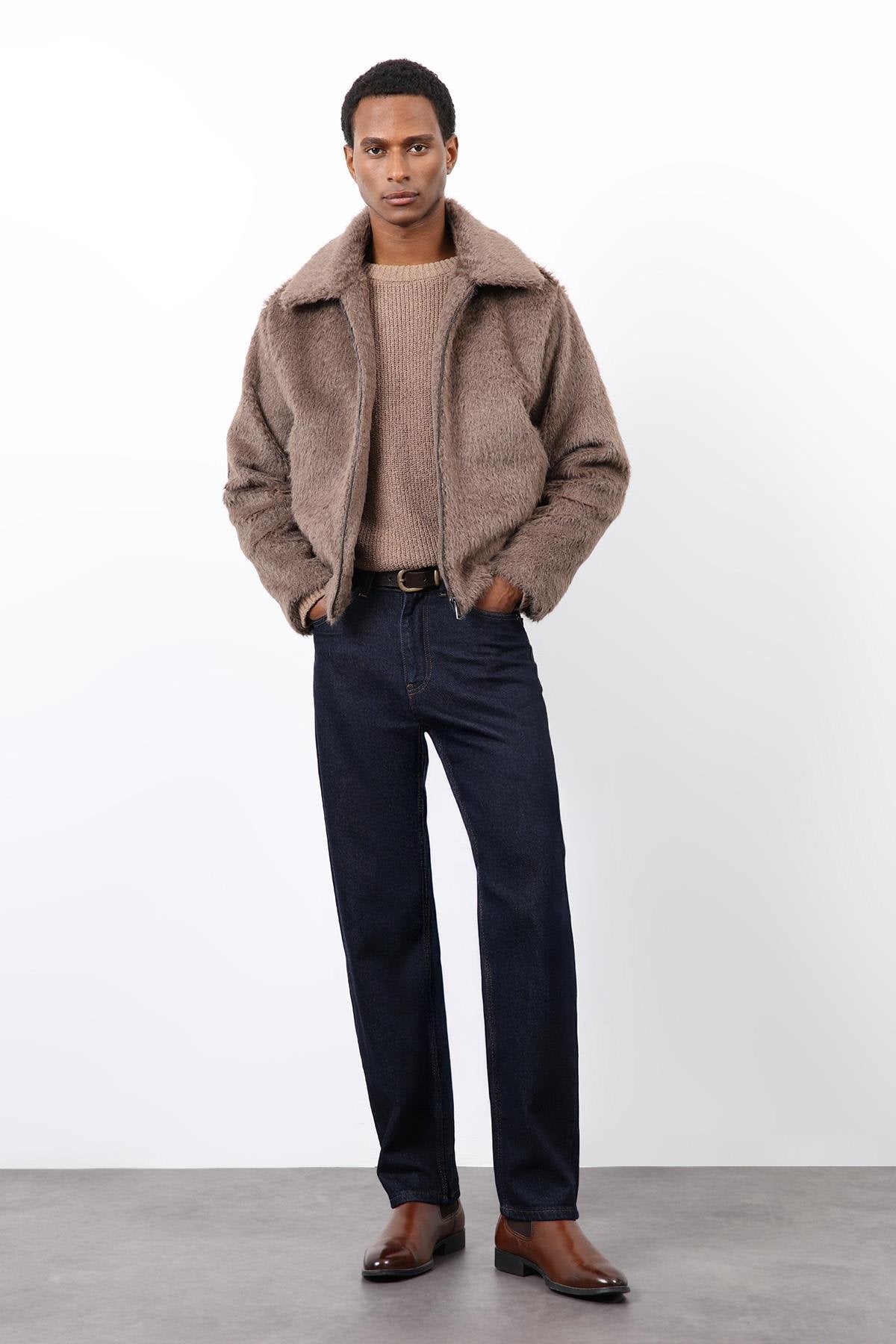 Antioch-Açık Kahve Yumuşak Dokulu Erkek Mont-Mont-2-Milagron.com