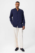 Antioch-Açık Lacivert Hakim Yaka Regular Fit Erkek Gömlek-Gömlek-3-Milagron.com