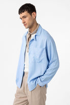 Antioch-Açık Mavi Keten Karışımlı Relax Fit Erkek Gömlek-Gömlek-1-Milagron.com