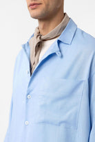 Antioch-Açık Mavi Keten Karışımlı Relax Fit Erkek Gömlek-Gömlek-4-Milagron.com