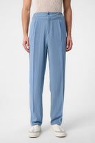 Antioch-Açık Mavi Yüksek Bel Pileli Keten Karışımlı Erkek Pantolon-Kumaş Pantolon-1-Milagron.com
