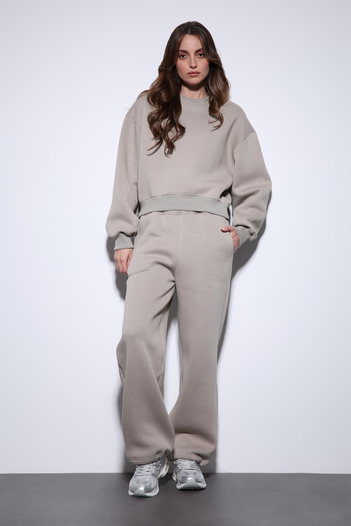 Antioch Açık Vizon Basic Kadın Sweatshirt
