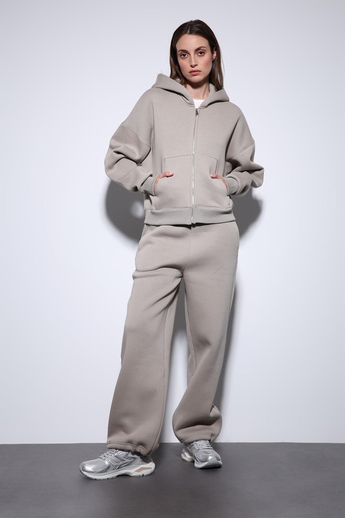 Antioch-Açık Vizon Fermuarlı Kapüşanlı Kadın Sweatshirt-Sweatshirt-3-Milagron.com